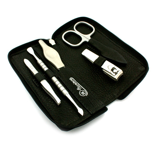 Hans Kniebes 5 Piece Manicure Set with Clipper, in Leather-Zipper Case