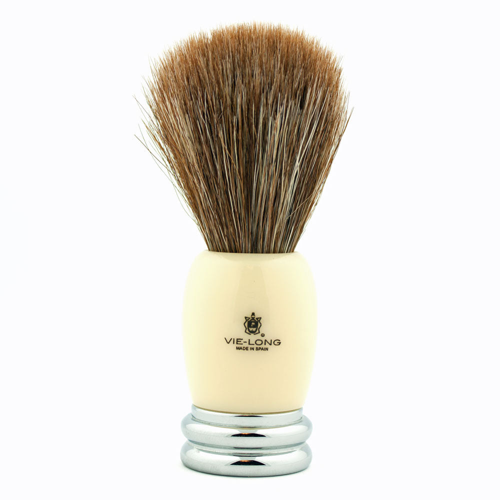 Vie-Long Brown Horse Hair, Ivory Acrylic and Silver Shaving Brush