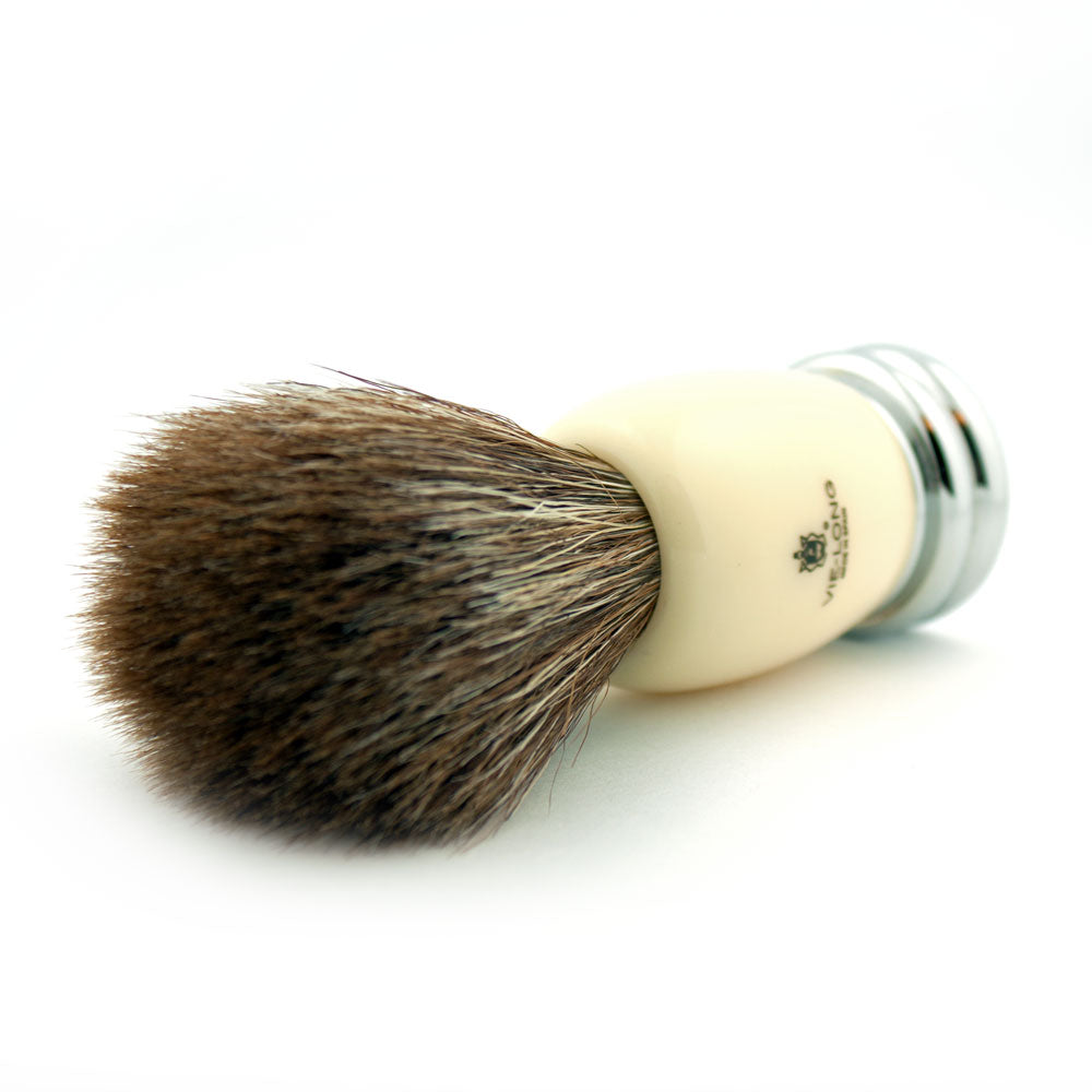 Vie-Long Brown Horse Hair, Ivory Acrylic and Silver Shaving Brush